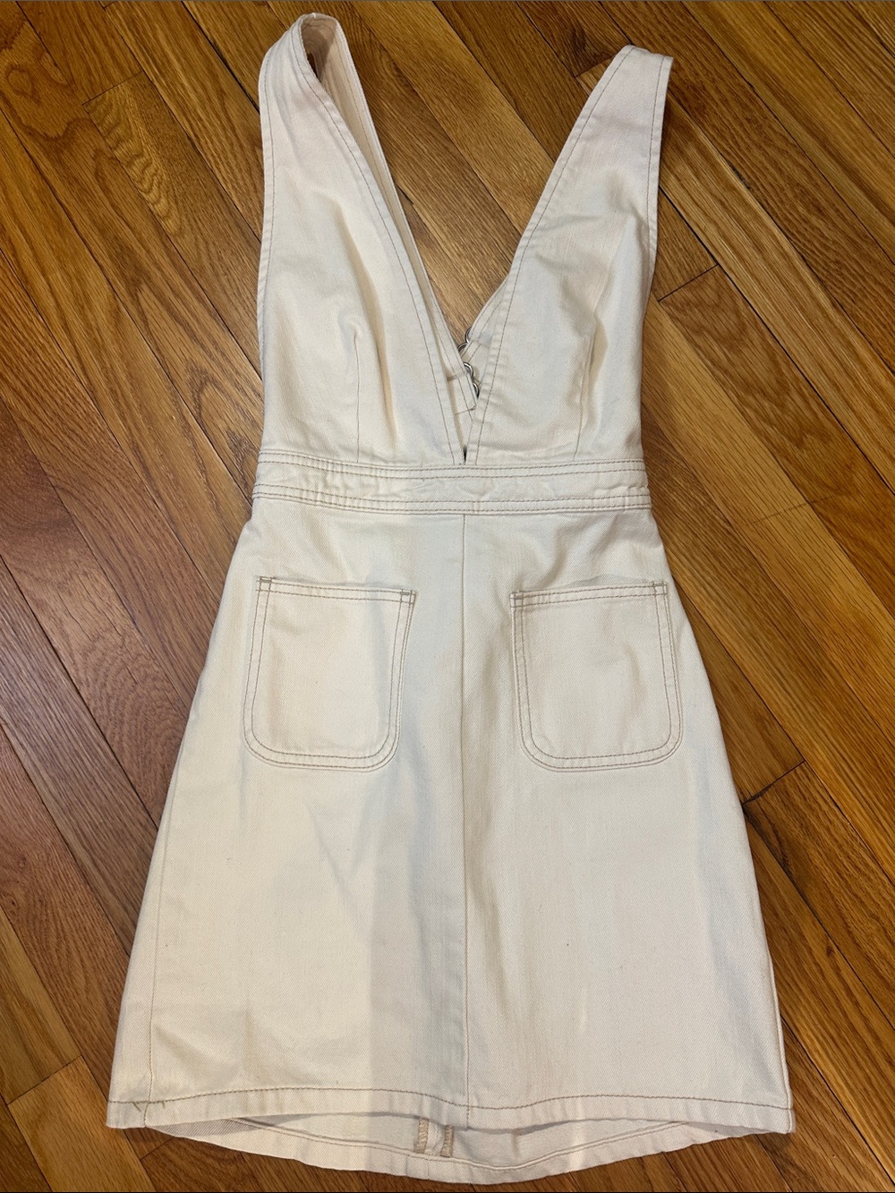 Beige denim dress.